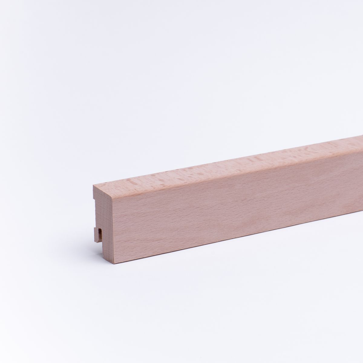 Massivholz-Sockelleiste 40mm abgeschrägt - Buche roh Massivholz-Sockelleiste 40mm abgeschrägt - Buche roh