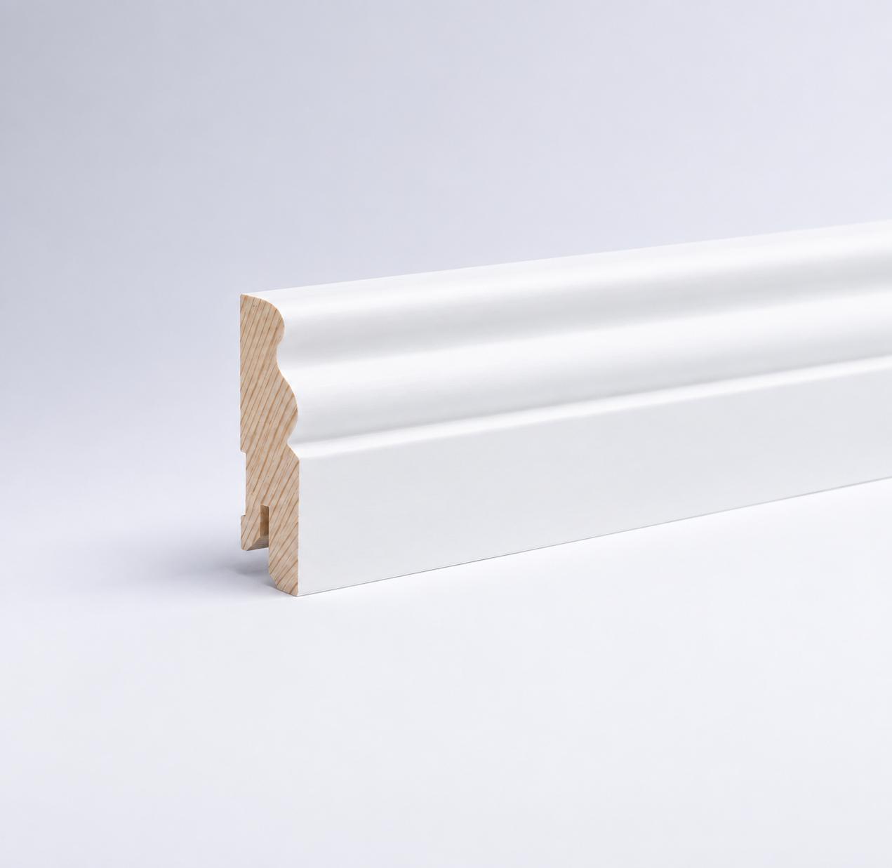 Massivholz-Sockelleiste Berliner Profil 60 x 15 mm - Weiß RAL 9010