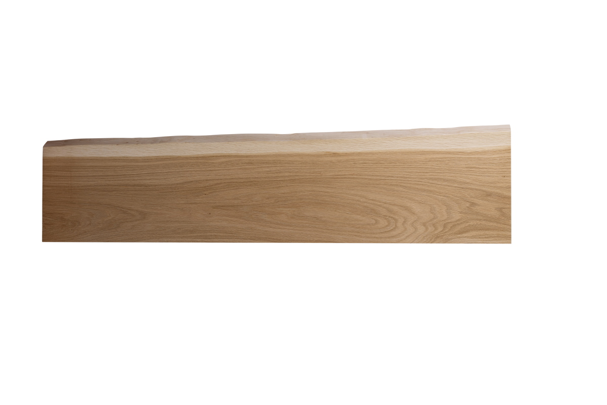 Eichenbrett rustikal einseitig Baumkante - Tiefe 25 cm, lackierte Oberfläche