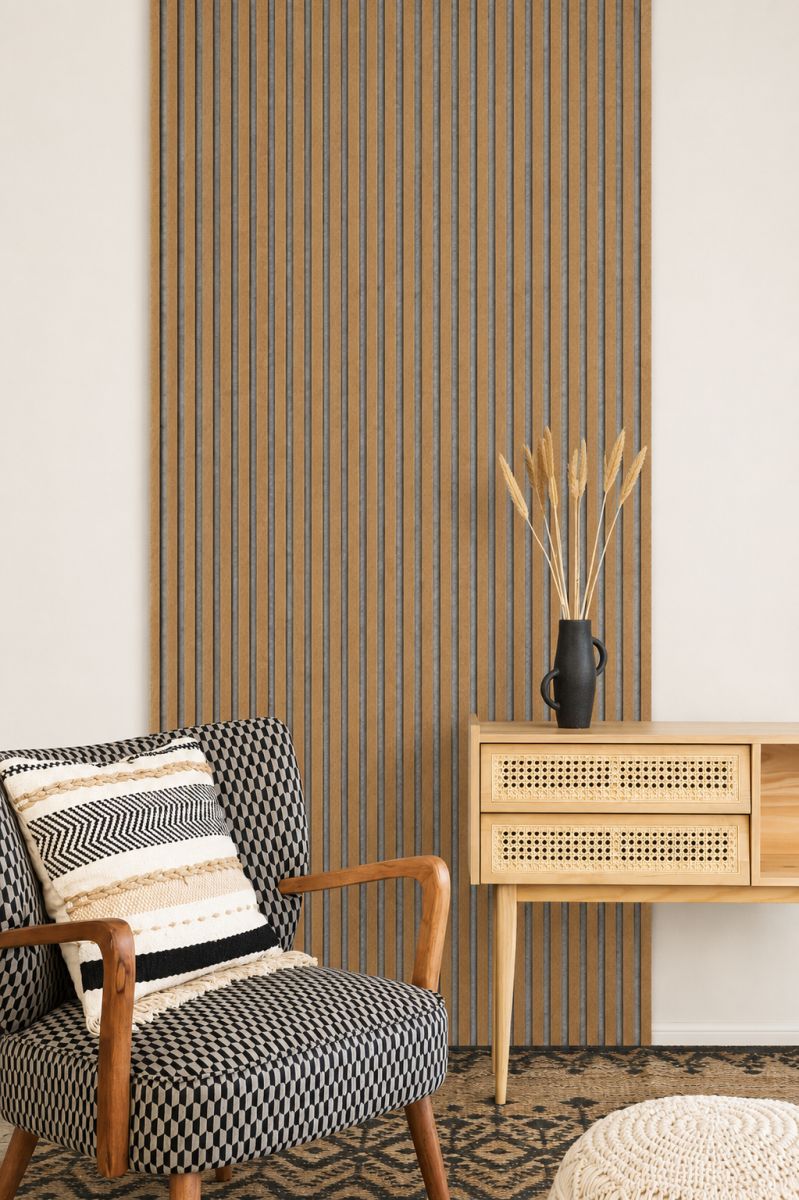 Acoustic+ Premium Akustikpaneel Kork Fein 2400 x 600 mm - Akustikfilz Grau