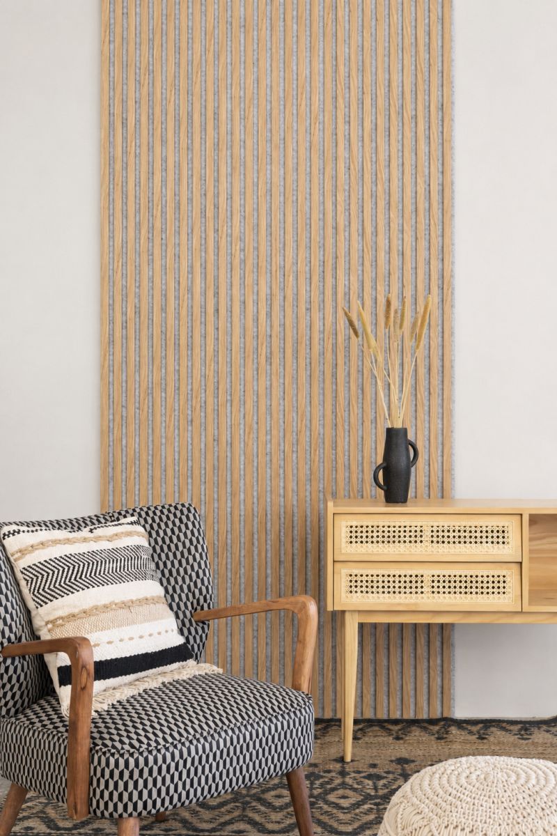 Acoustic+ Akustikpaneel Eiche Natur 2600 x 400 mm - Akustikfilz Grau