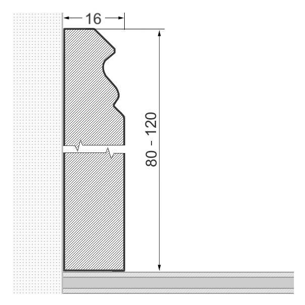 Massivholz-Sockelleiste 80x16mm Berliner Profil - Eiche roh
