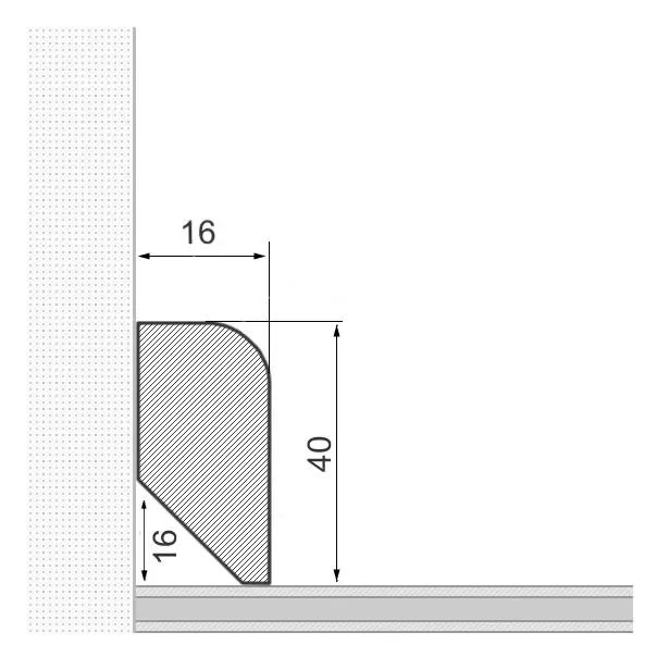 Massivholz-Sockelleiste 40x16mm abgerundet - Eiche roh
