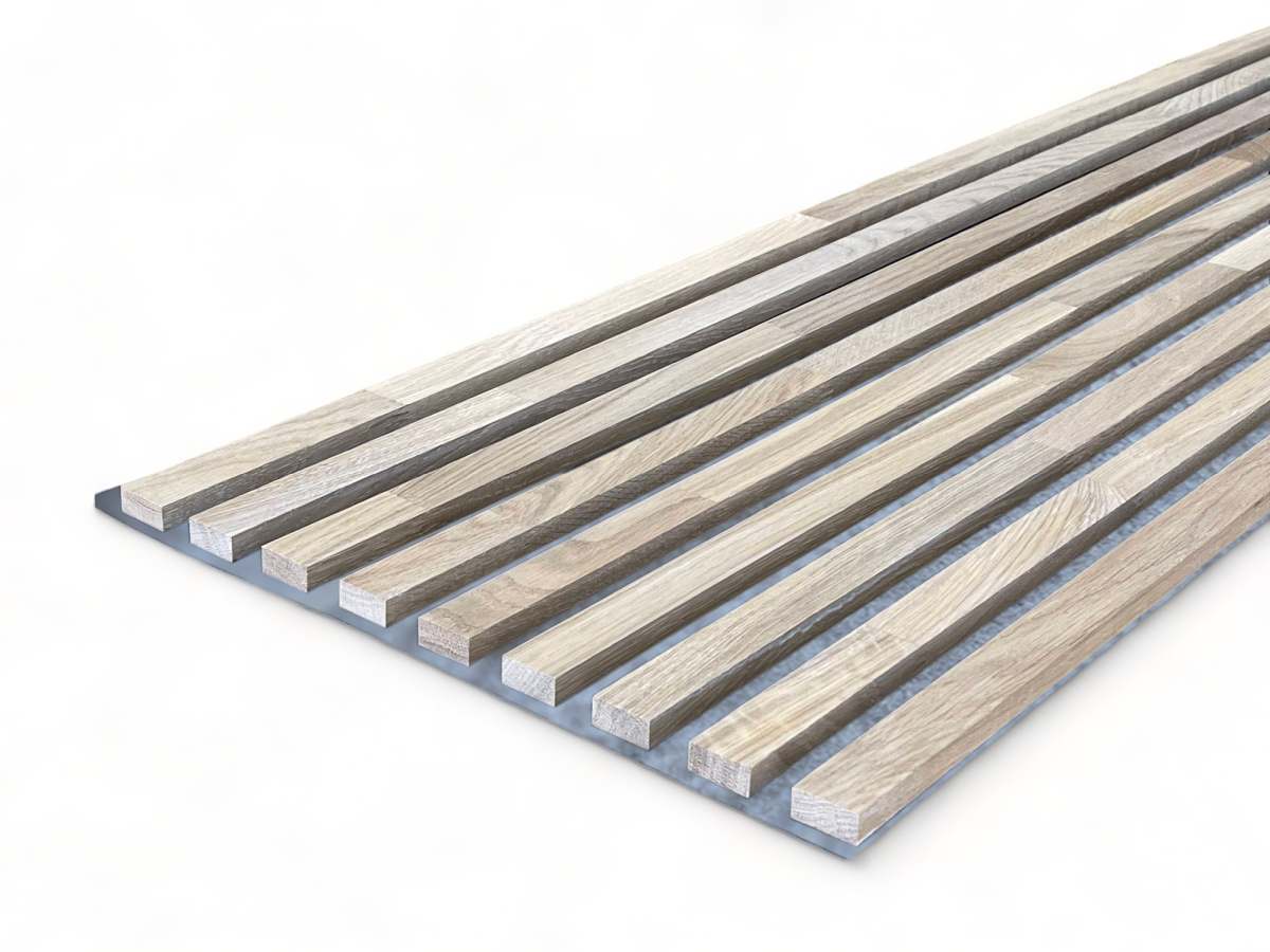 Acoustic+ Massivholz Akustikpaneel Grau 2600 x 400 mm - Eiche Natur - Cotton White