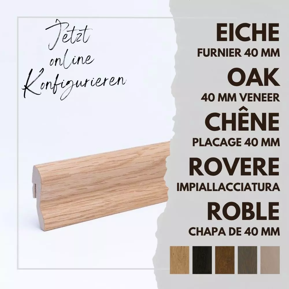 Sockelleisten-Konfigurator Echtholzfurnier Eiche Natur 40 mm