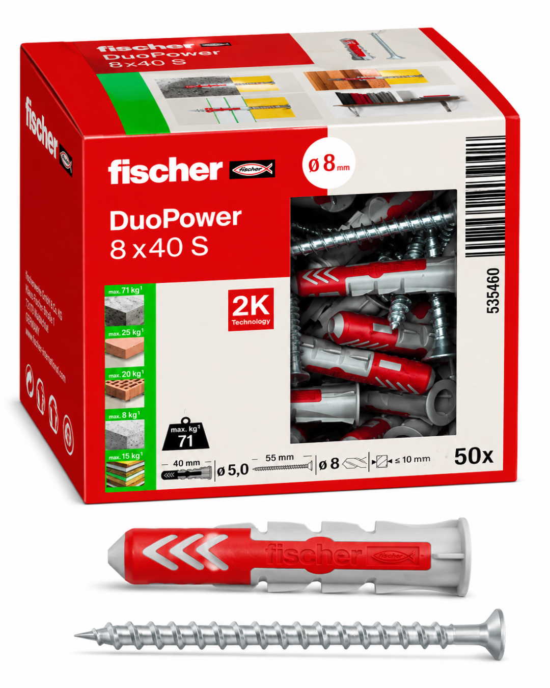 Profi Befestigungs-Set 8x40 S - Fischer DuoPower Dübel & Schrauben (50 St.)