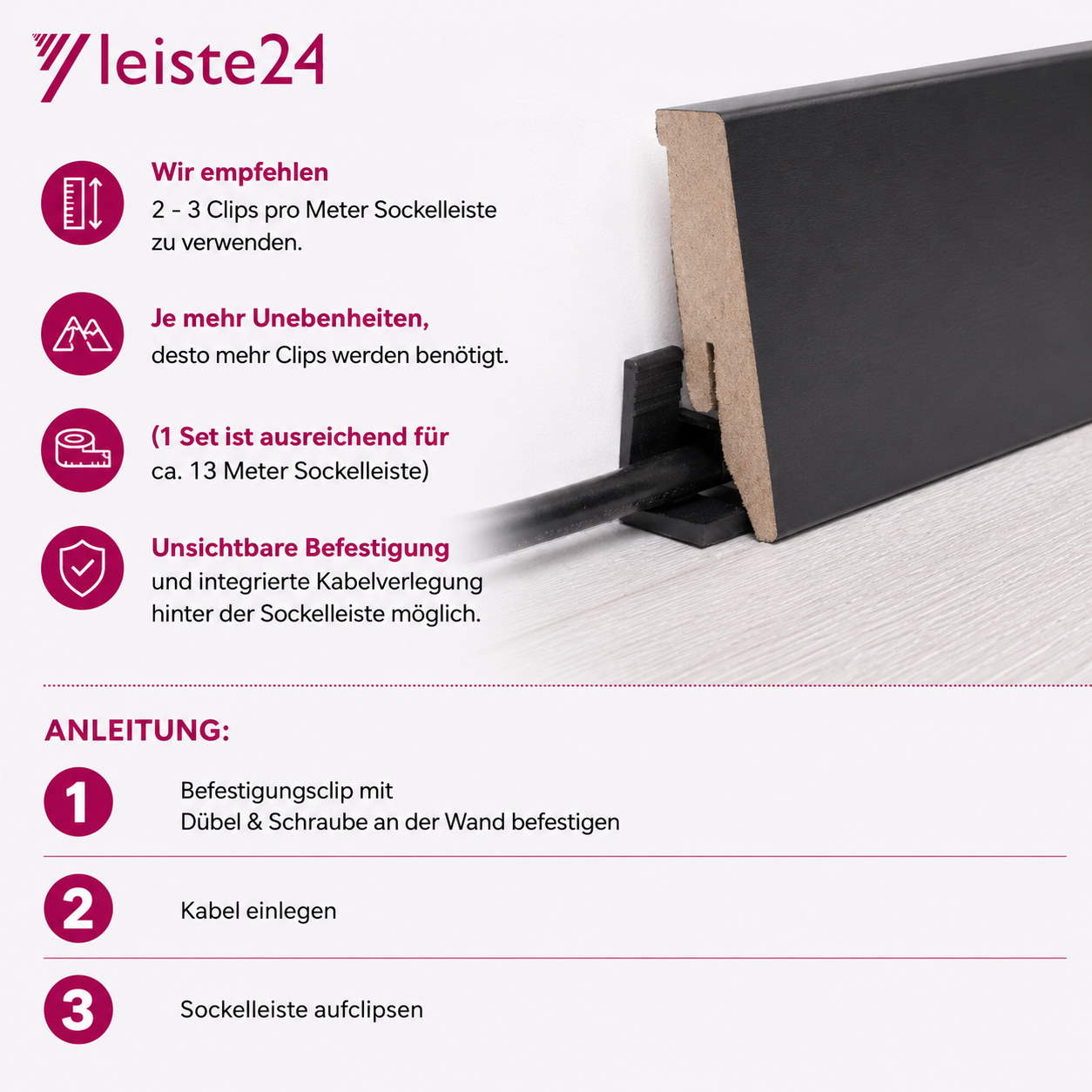 Befestigungsclips für MDF-Sockelleisten