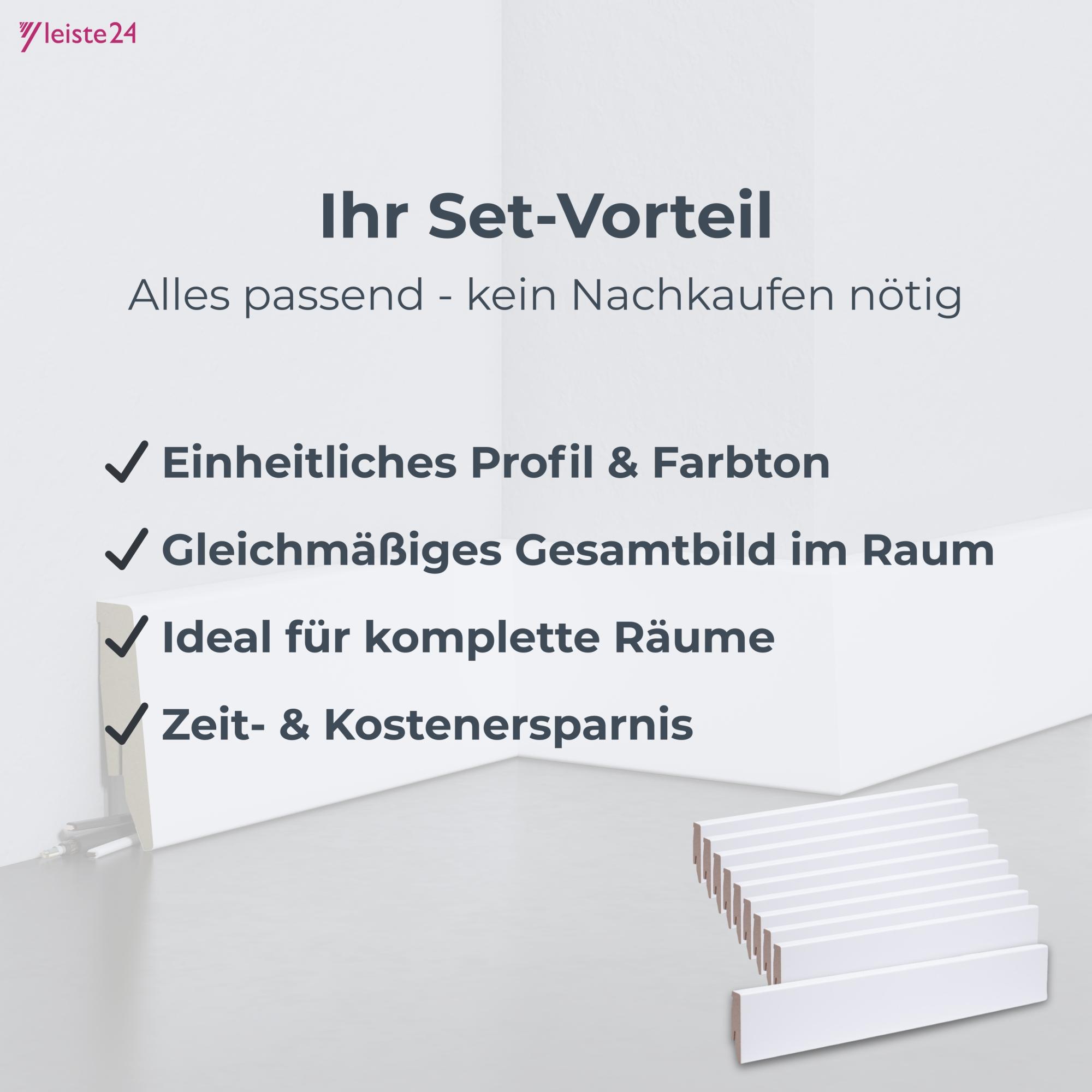 Leiste24 All inclusive Paket 52 m Sockelleisten 60 mm weiß