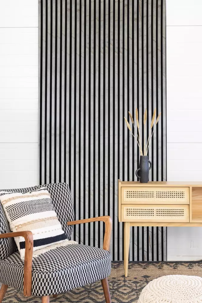 Akustikpaneel 2600 x 400 mm Golden Stone - Akustikfilz  Schwarz - Wandverkleidung