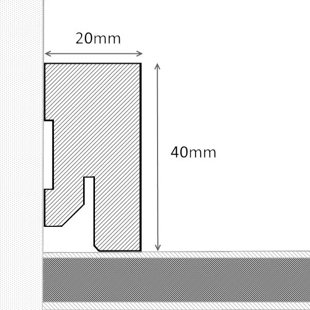 Vierkant Massivholz-Sockelleiste 40 mm - Esche gelackt