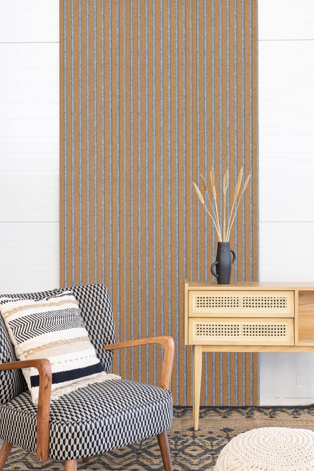 Premium Akustikpaneel 2600 x 400 mm Kork fein - Akustikfilz Grau - Wandverkleidung Premium Akustikpaneel 2600 x 400 mm Kork fein - Akustikfilz Grau - Wandverkleidung