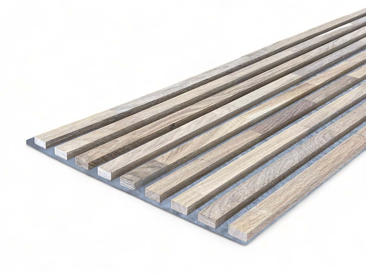 Acoustic+ Massivholz Akustikpaneel Grau 2600 x 400 mm - Eiche Natur - Lime White