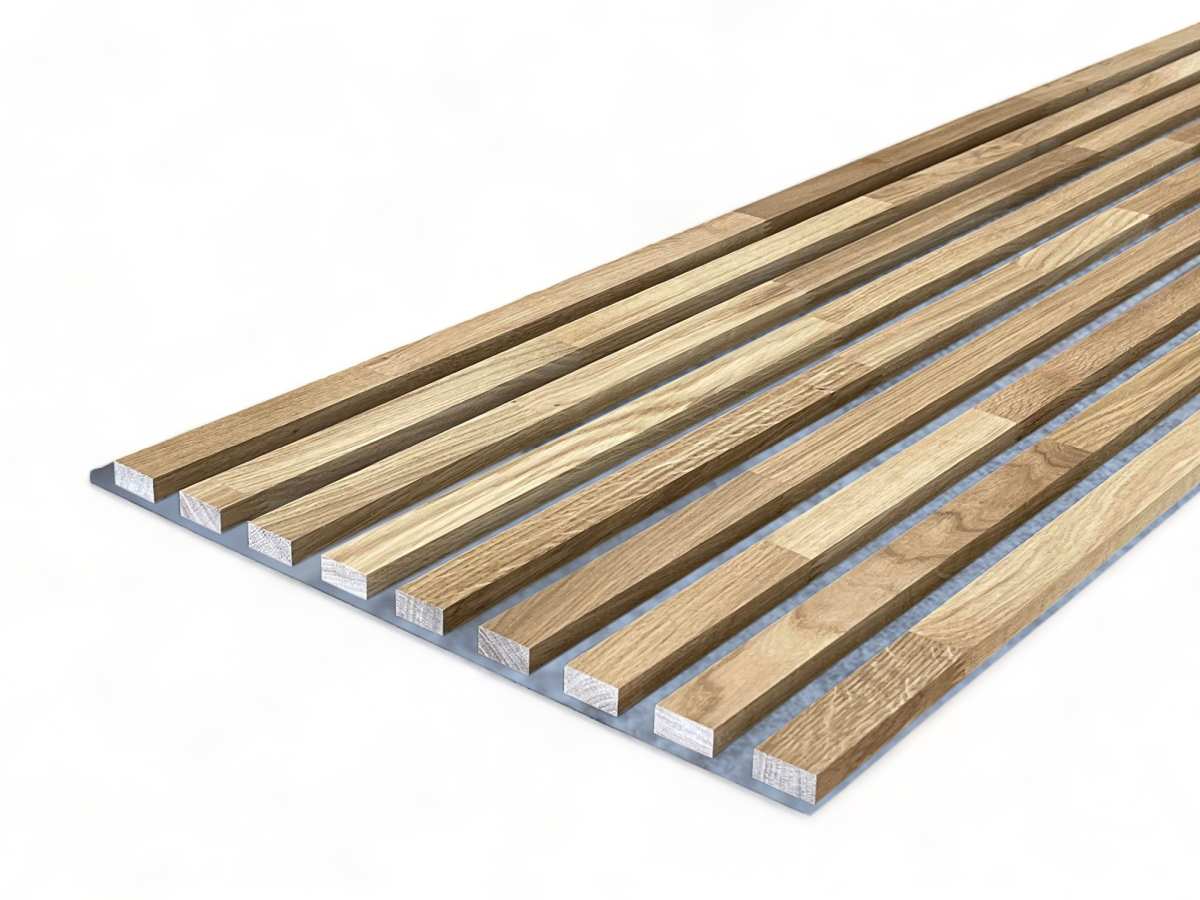 Acoustic+ Massivholz Akustikpaneel Grau 2600 x 400 mm - Eiche Natur - Hartwachsöl