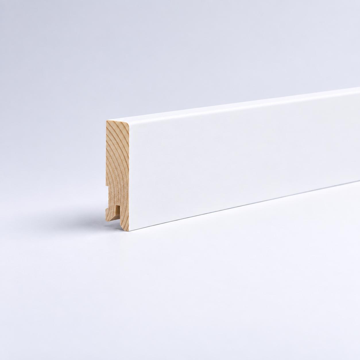 Massivholz-Sockelleiste 60 x 15 mm Rundkante R3 - Weiß RAL 9016