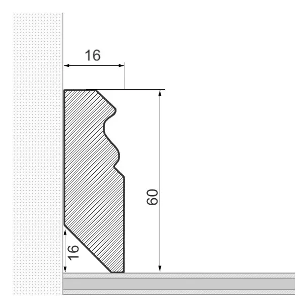 Massivholz-Sockelleiste 60x16mm Berliner Profil - Eiche lackiert