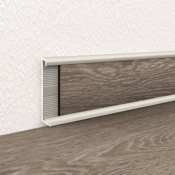 Aluminium-Sockelleiste 379 mit Einschub 4-5 mm - Silber Aluminium-Sockelleiste 379 mit Einschub 4-5 mm - Silber