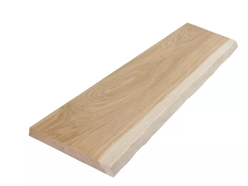 Eichenbrett rustikal einseitig Baumkante - Tiefe 15 cm, lackierte Oberfläche