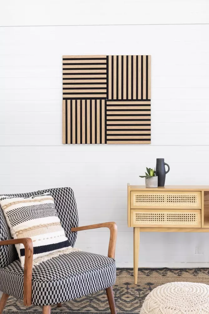 Akustikpaneel 400 x 400 mm Eiche natur - Akustikfilz  Schwarz - Wandverkleidung