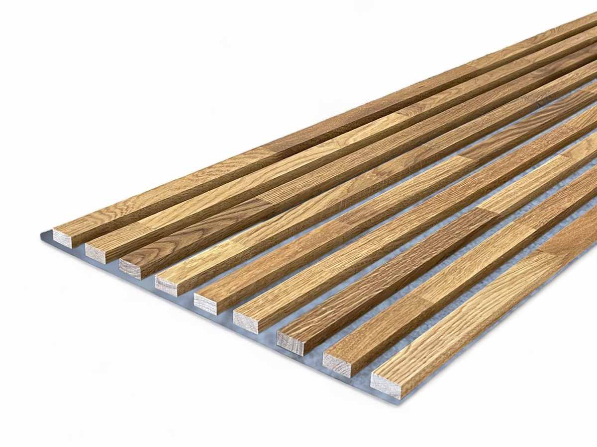 Acoustic+ Massivholz Akustikpaneel Grau 2600 x 400 mm - Eiche Natur - Teak-Oil