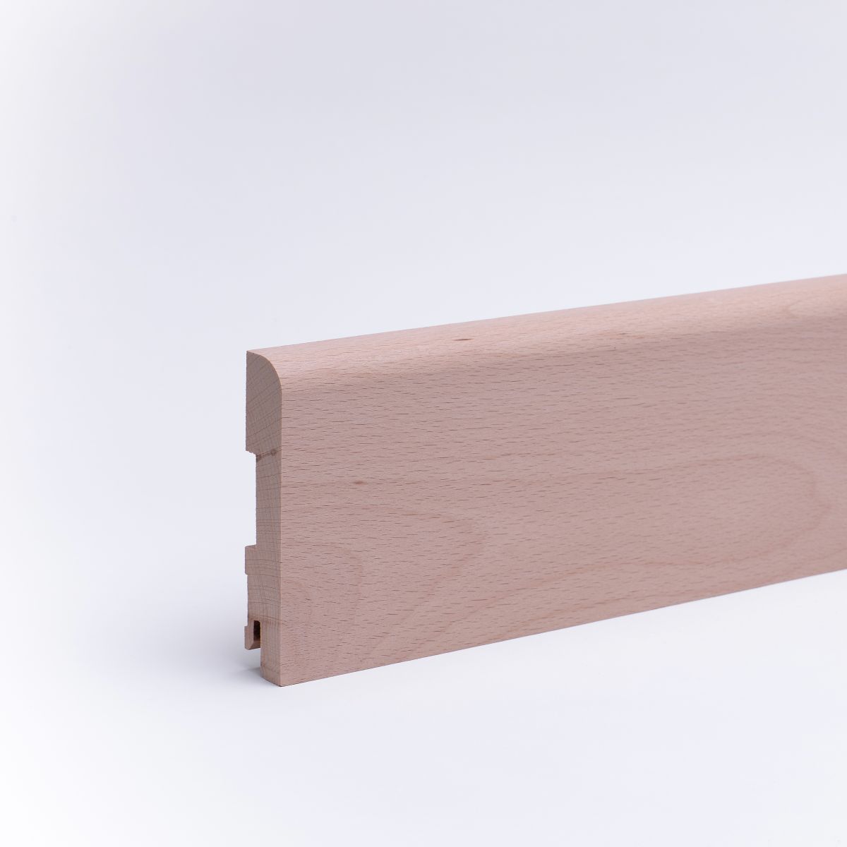 Massivholz-Sockelleiste abgerundet 120mm - Buche roh Massivholz-Sockelleiste abgerundet 120mm - Buche roh