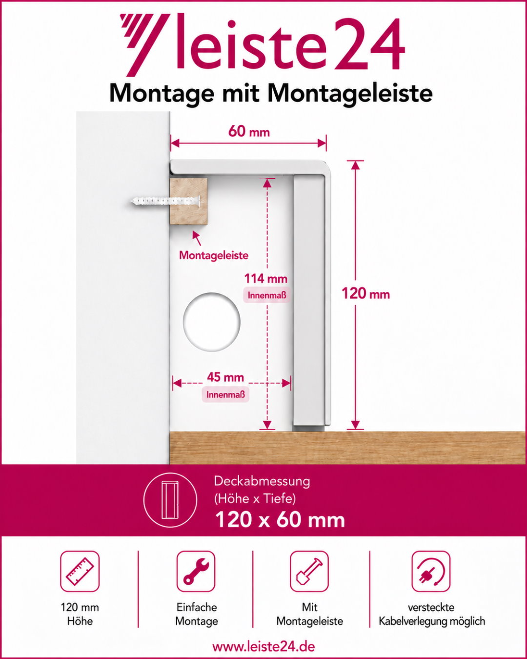 Heizungsrohrverkleidung- / Rohrabdeckleiste 120 mm, Weiß