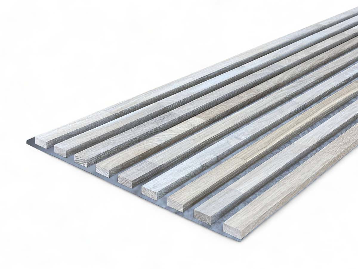 Acoustic+ Massivholz Akustikpaneel Grau 2600 x 400 mm - Eiche Natur - Light White