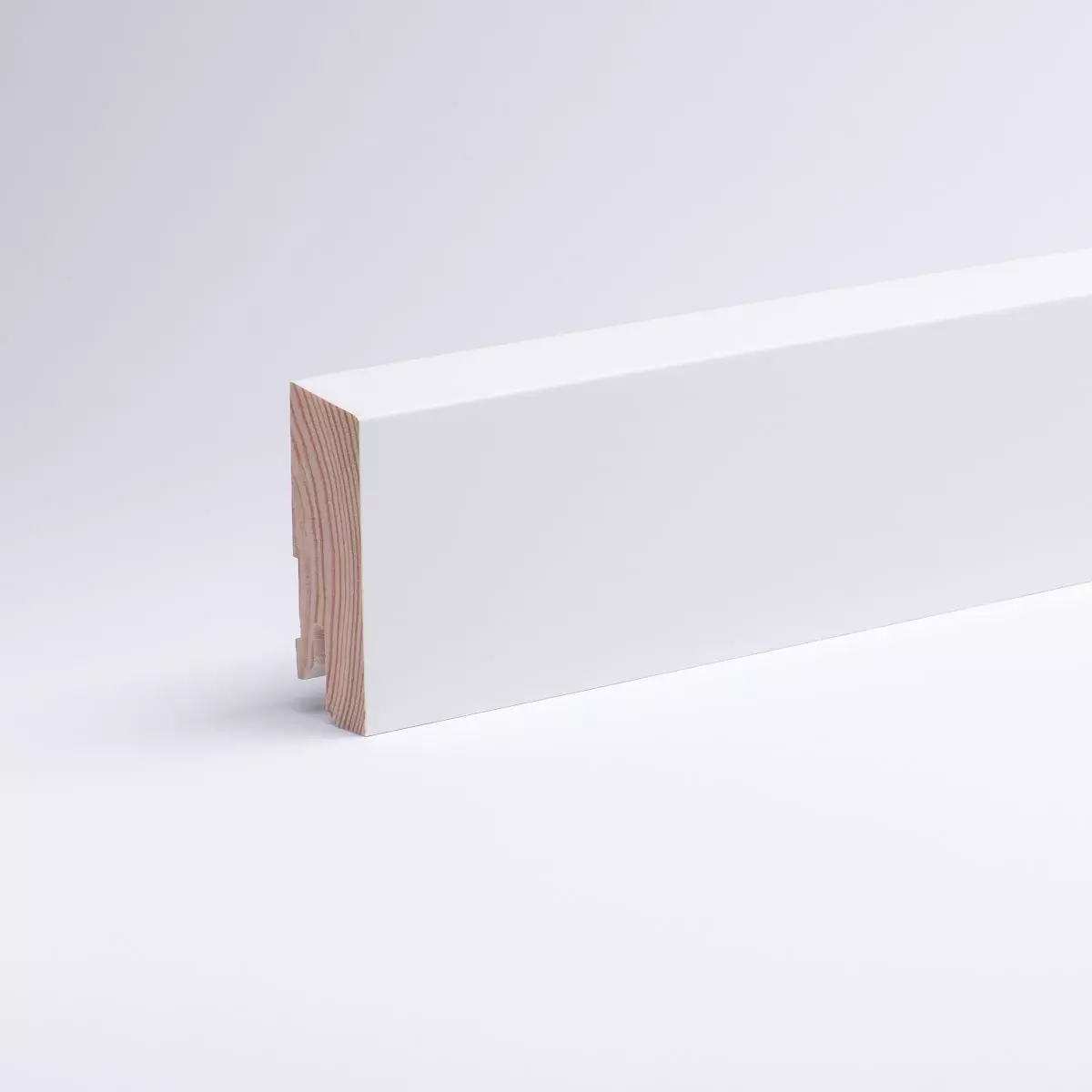 Massivholz Sockelleiste 60 mm abgeschrägt - Weiß - RAL 9010