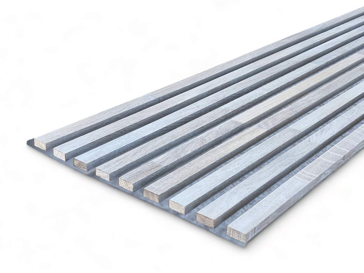 Acoustic+ Massivholz Akustikpaneel Grau 2600 x 400 mm - Eiche Natur - Moon White