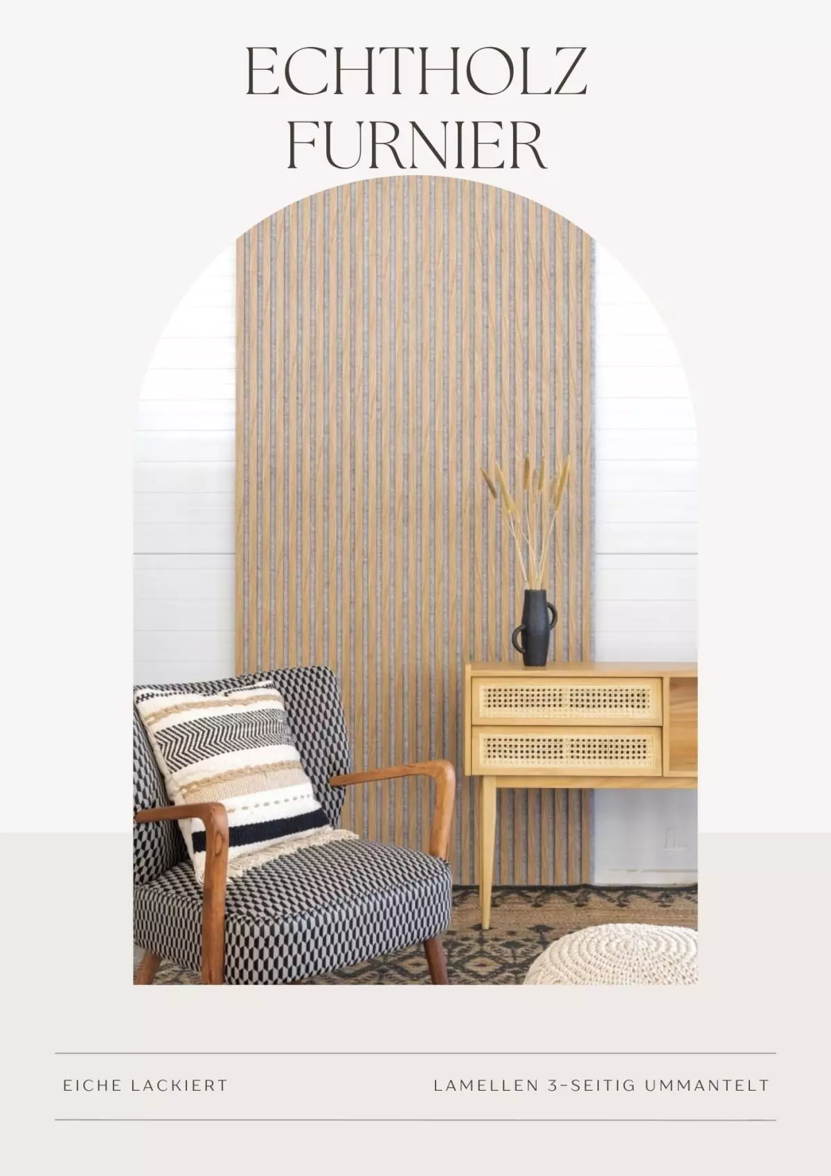 Akustikpaneel 2400 x 600 mm Eiche lack - Akustikfilz Grau - Wandverkleidung