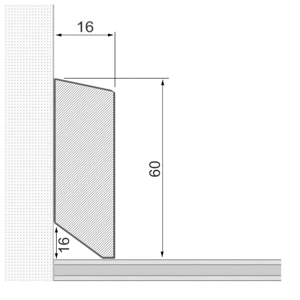 Massivholz-Sockelleiste 60x16mm abgeschrägt - Eiche lackiert