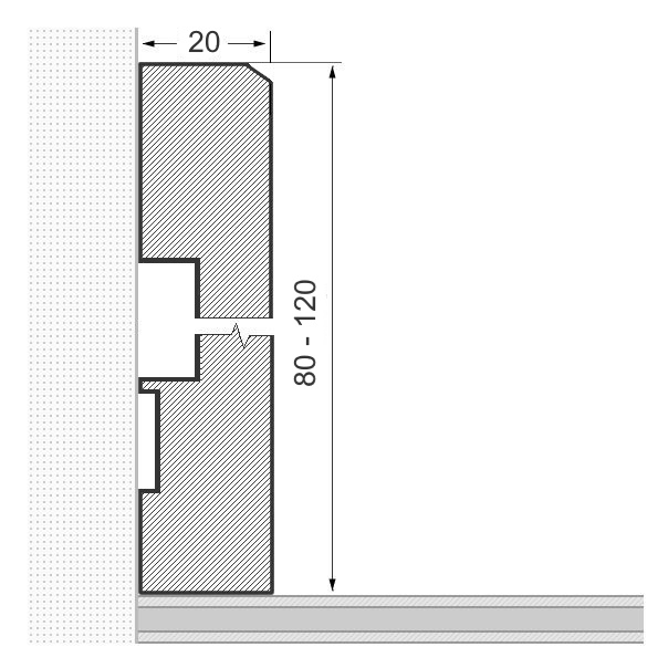 Massivholz-Sockelleiste 80mm gefaste Vorderkante - Eiche roh