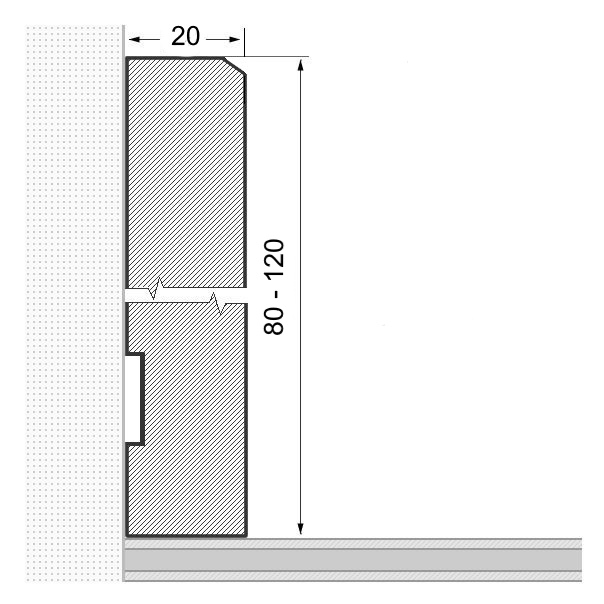 Massivholz-Sockelleiste 80mm gefaste Vorderkante - Eiche roh