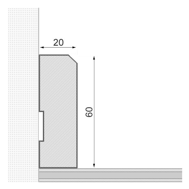 Massivholz-Sockelleiste 60mm gefaste Vorderkante - Eiche gelackt