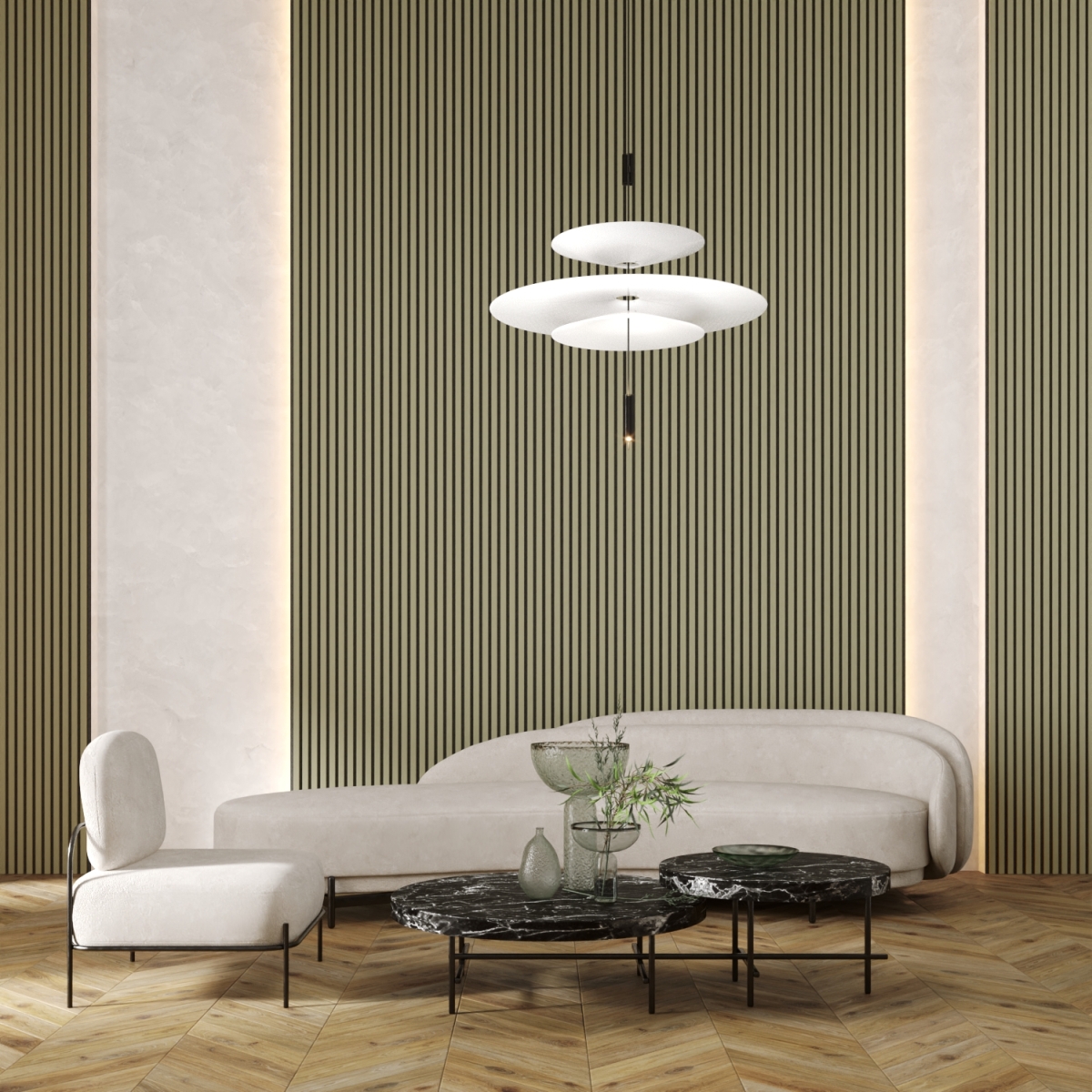 Acoustic+ Akustikpaneel Olive 2400 x 600 mm - Akustikfilz Schwarz