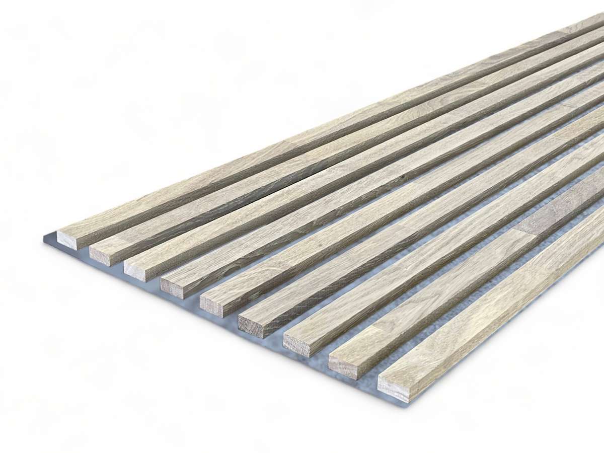 Massivholz Akustikpaneele Grau 2600 x 400 mm Eiche natur - Sand Stone Massivholz Akustikpaneele Grau 2600 x 400 mm Eiche natur - Sand Stone